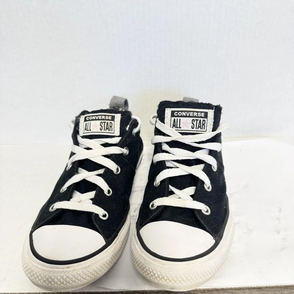 Youth Converse All Star Black With‎ Pink Plaid Trim Sneaker 3 US